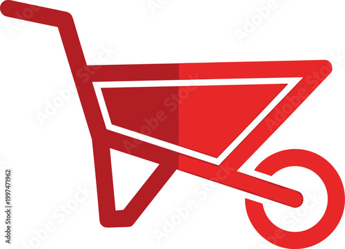 Red wheelbarrow garden utility cart, construction equipment, manual transport, agricultural tool.