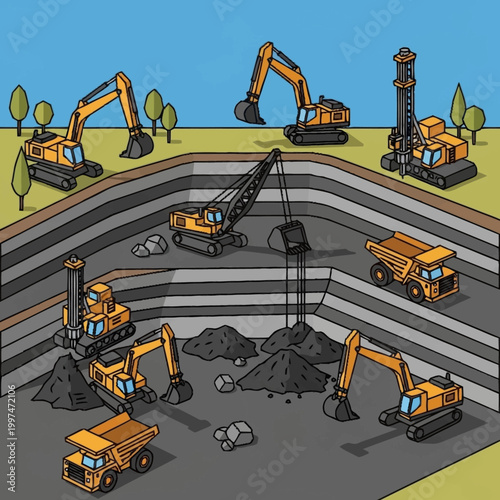 Heavy machinery at a construction site.