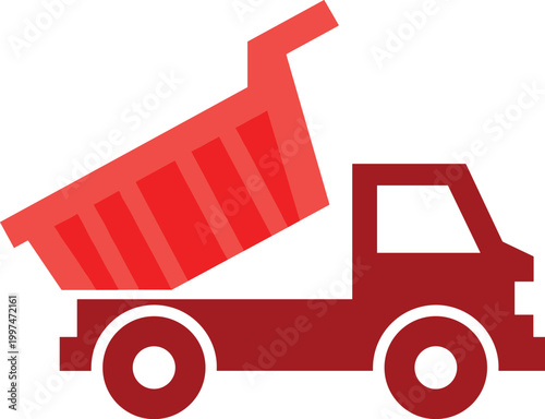 Dump truck icon vector illustration, heavy construction vehicle isolated simple graphic symbol, tipper truck.