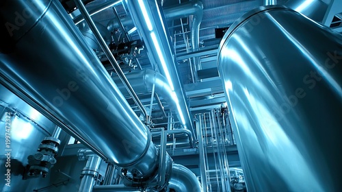 Steel pipes in industrial power plant interior