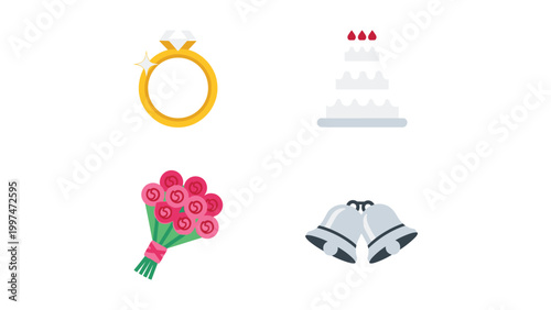 Symbols representing wedding and celebration icons
