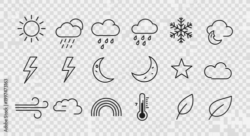 Minimalist hand drawn weather icons for mobile app interface design