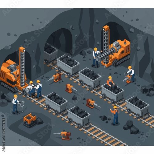 Workers in an underground coal mine.