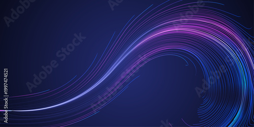 Ai technology banner blue purple background with digital lines technology light effect. Stream wave internet network in futuristic style. Artificial Intelligence big data vector.