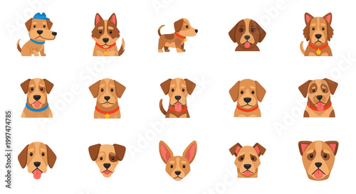 Cute Cartoon Dogs Different Breeds.