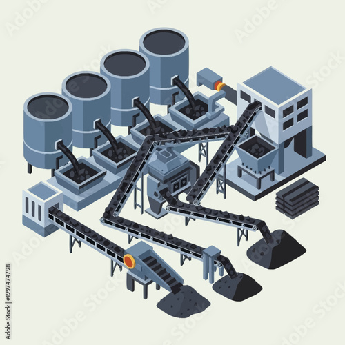 Industrial isometric factory production line.