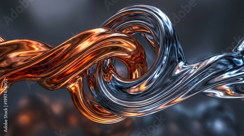 Corporate synergy and business merger concept featuring seamless integration of liquid copper and platinum metals in premium abstract background