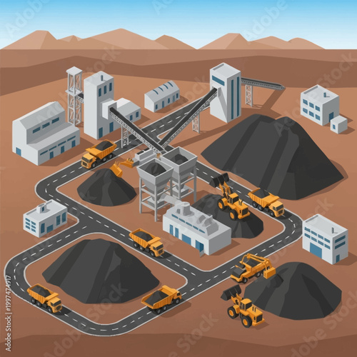 Industrial mining site with heavy machinery.