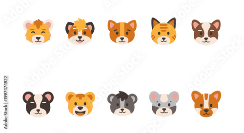 Cute cartoon animal faces collection.