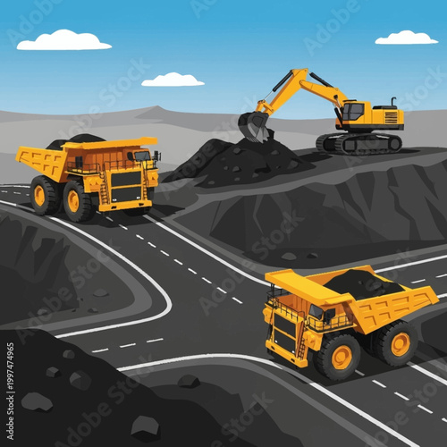 Heavy machinery at a mining site.