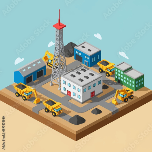 Industrial construction site with heavy machinery.