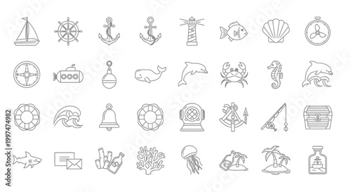 Various nautical and travel icons.