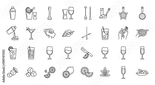 Various Cocktail and Drink Icons.