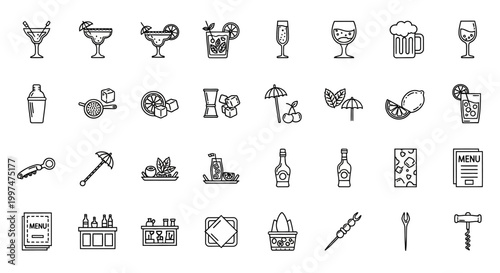 Various wine and food icons.