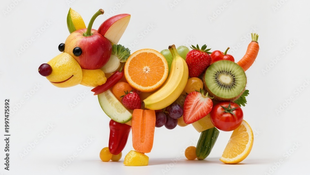 Fototapeta premium Animal creation made of fruits and vegetables isolated on white background