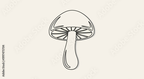 Outline Mushroom Icon, Simple Line Drawing, Minimalist Forest Fungus