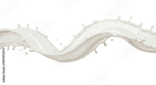 Dynamic milk splash flow isolated on white background depicting purity and freshness, perfect for dairy product advertising, healthy beverage concepts, and food packaging designs.