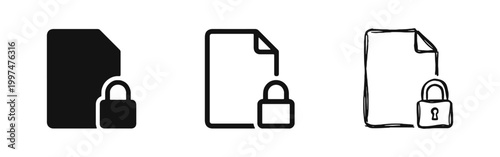 Document File with Padlock Security Privacy Icon Set