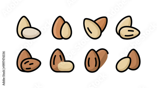 Set of colorful flat nut icons in various styles Vector