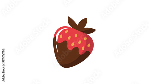 Delicious chocolate-covered strawberry with green leaf Vector
