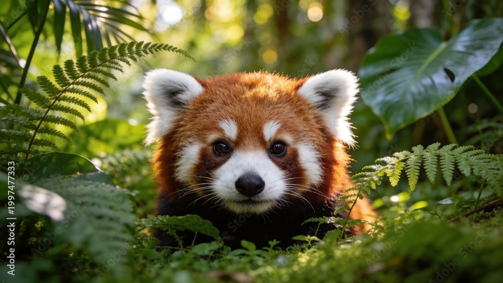 Fototapeta premium Red Panda in Forest Close Up Cute Wildlife Animal Portrait