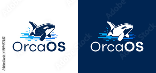 Orca swimming gracefully in blue water, perfect for marine themed designs, educational materials, wildlife conservation campaigns, and ocean related content.