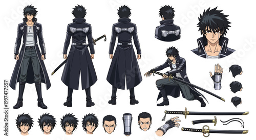 Anime warrior stands with his katana sword ready for a great challenge.