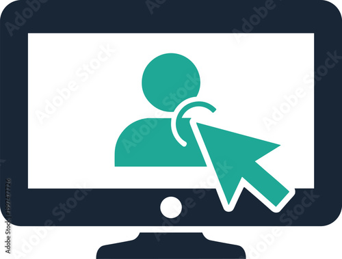Computer monitor showing user icon with cursor selecting profile for account access and digital identity management.