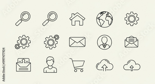 Black icons of business technology.