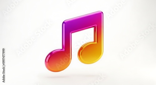 Colorful gradient musical note symbol for digital media and creative art projects isolated on white.