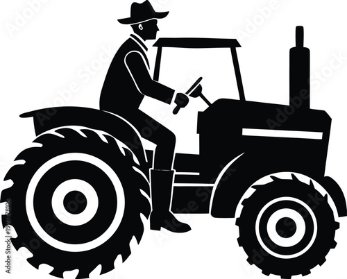 Agriculture worker using tractor silhouette