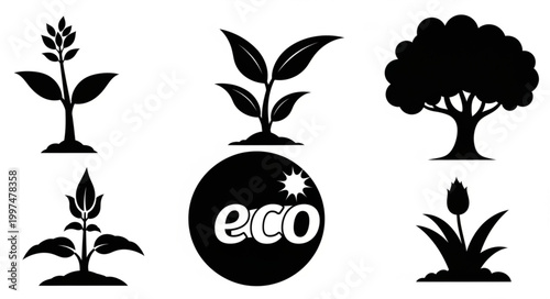 Eco friendly plants and trees icons.