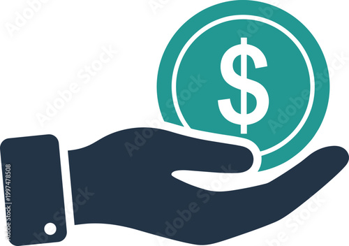 Hand holding coin with dollar sign finance and investment concept flat design vector illustration for business.