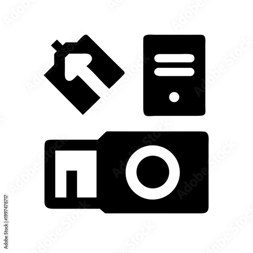Computer hardware icons set including usb flash drive and system unit
