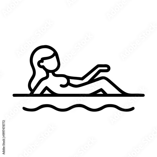 Woman sunbathing or lounging line art icon
