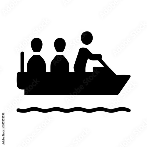 Vector icon of a motorboat with three people on board