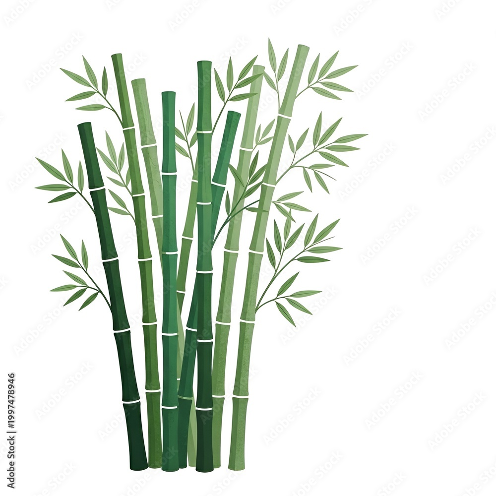 Obraz premium Bamboo stalks with leaves on white background for design and decoration purposes.