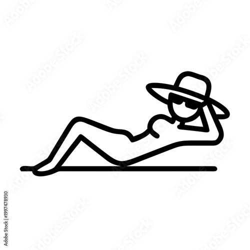 Woman sunbathing icon vector illustration of a person relaxing on beach