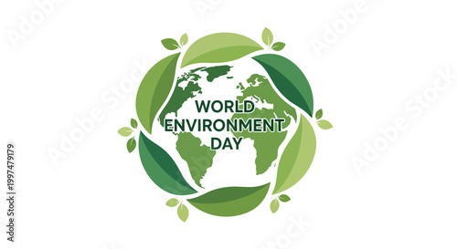 Green leaves forming globe eco symbol.