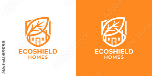 Eco friendly home logo design shield leaf house