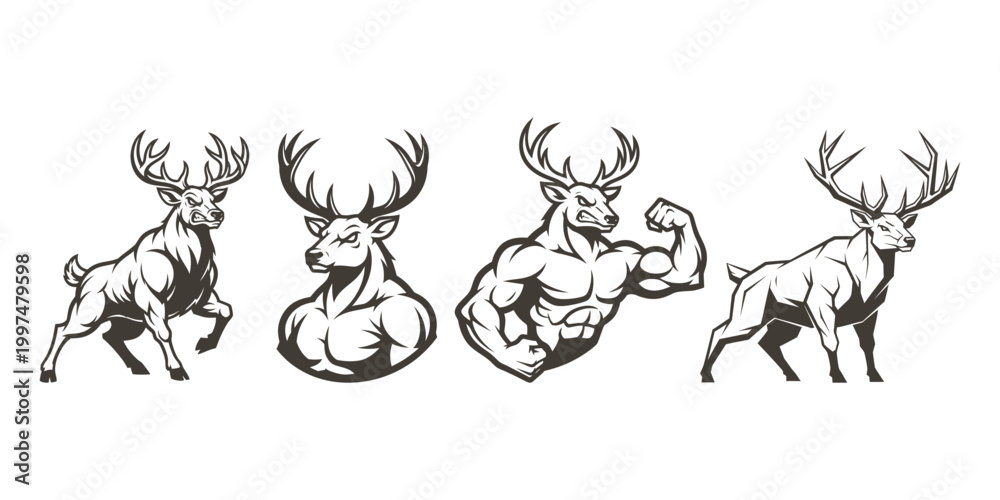 Obraz premium Deer illustrations vector set animal figures graphic design elements