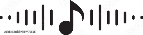 Musical waveform a black silhouette of a music note integrated into an audio spectrum display