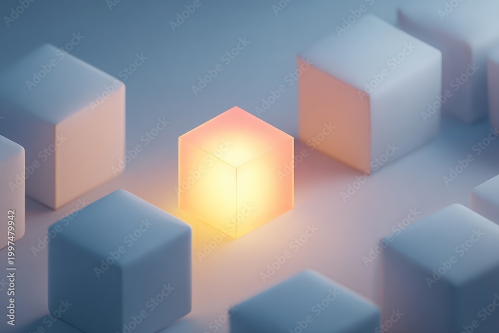 Obraz premium Bright glowing cube contrast on matte