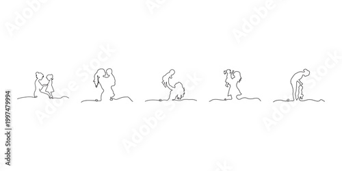 Minimalist Continuous Line Art Family Moments Illustration