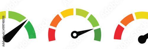 Three Speedometer Gauges With Red Yellow Green Indicators