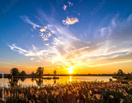 Serene sunset over a tranquil lake