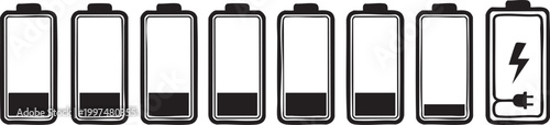 Black and white illustration of battery levels showing discharge progression