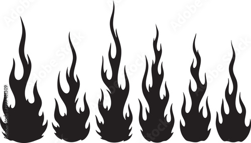 Stylized flames a black and white vector illustration of rising fire elements