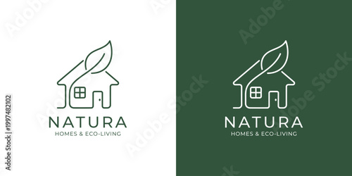Eco friendly home logo design outline vector illustration