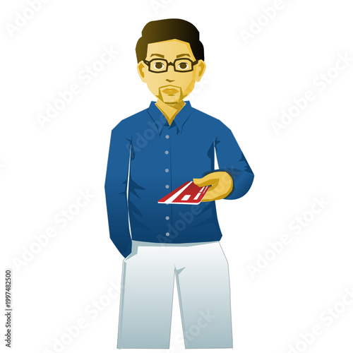 Minimalist flat vector illustration of person character with daily lifestyle objects and actions, simple modern concept
